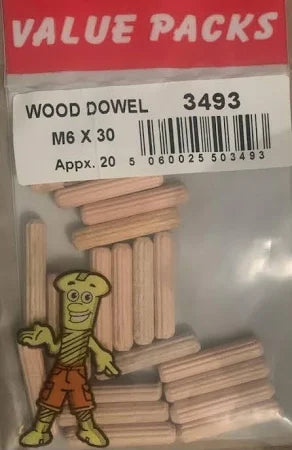 Wooden Dowel M6 x 30 Pack of 20 Wooden Dowel M6 x 30 Pack of 20